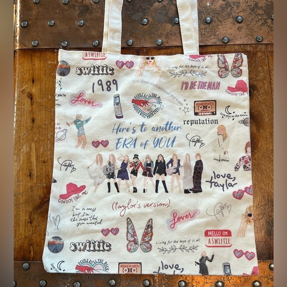 Taylor Swift Themed Tote Bag - Cream ERAS / Lyrics. Song lyric graphics and text - Picture 3 of 5
